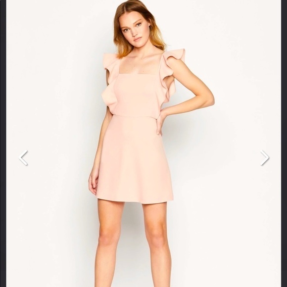 BCBGeneration Dusty‎ Pink Ruffle Square Neck Mini Dress - Picture 1 of 8